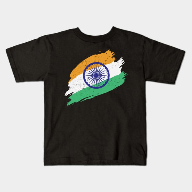 India Flag in Tricolor with Ashoka Chakra Desi Indian Kids T-Shirt by alltheprints